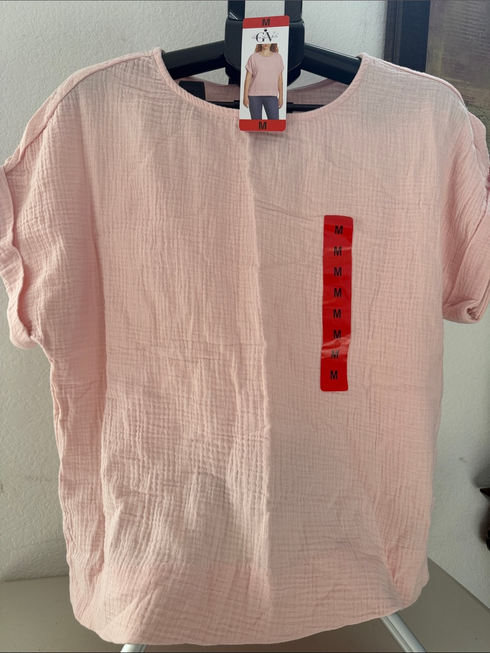 Gloria Vanderbilt Light Pink Cotton Gauze Short Sleeve Top